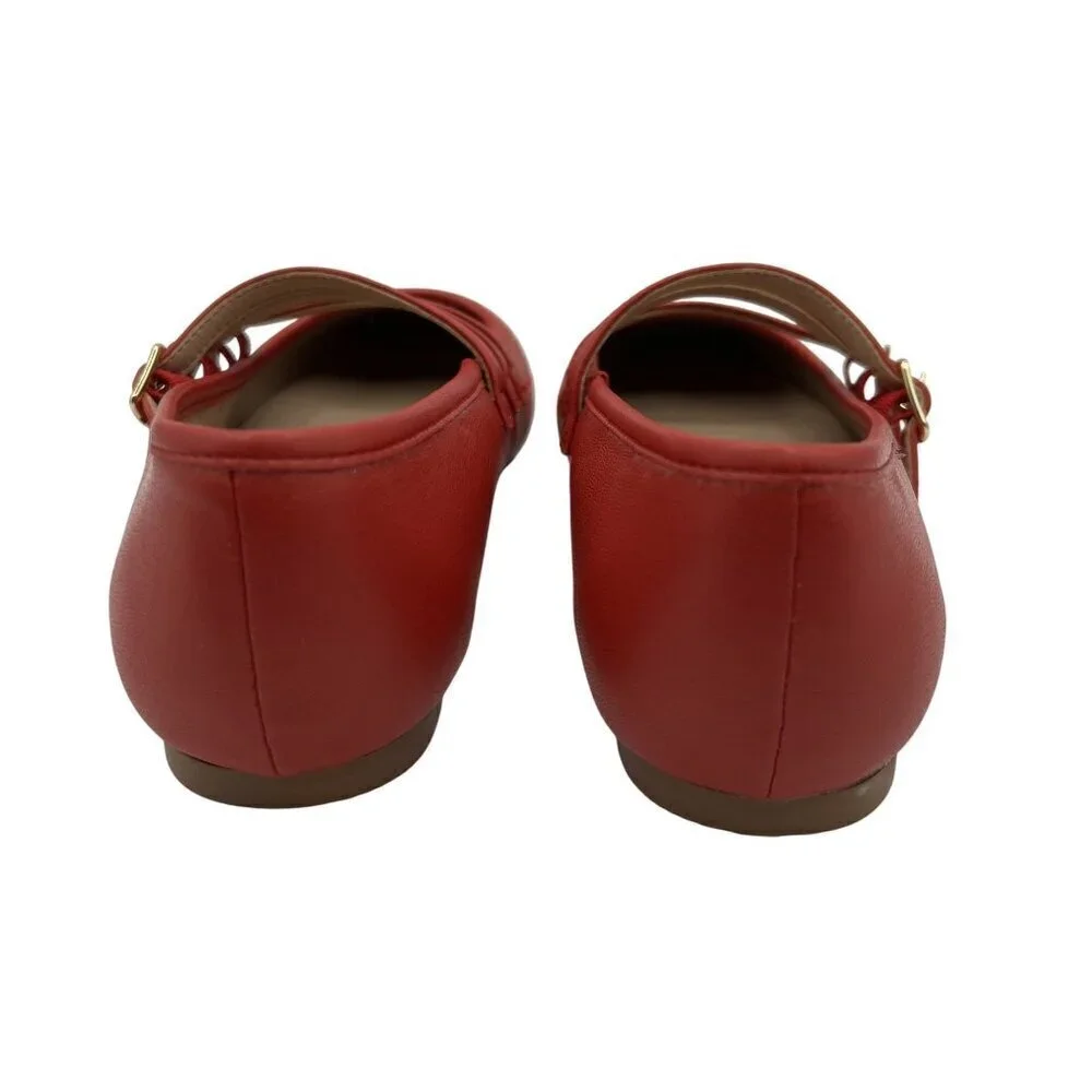 Coconuts New By Matisse 6 Red Triple Strap Mary Jane Ballet Flats Square Toe
